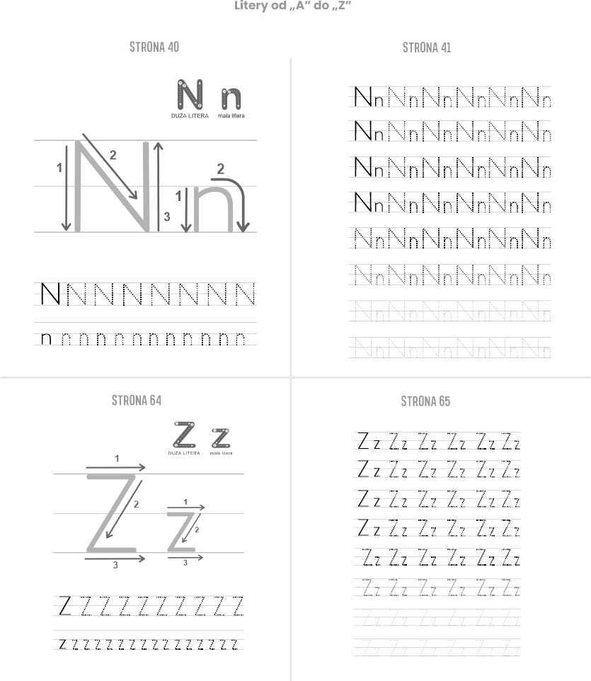 Nauka pisania literek do wydruku PDF alfabet i liczby szablon
