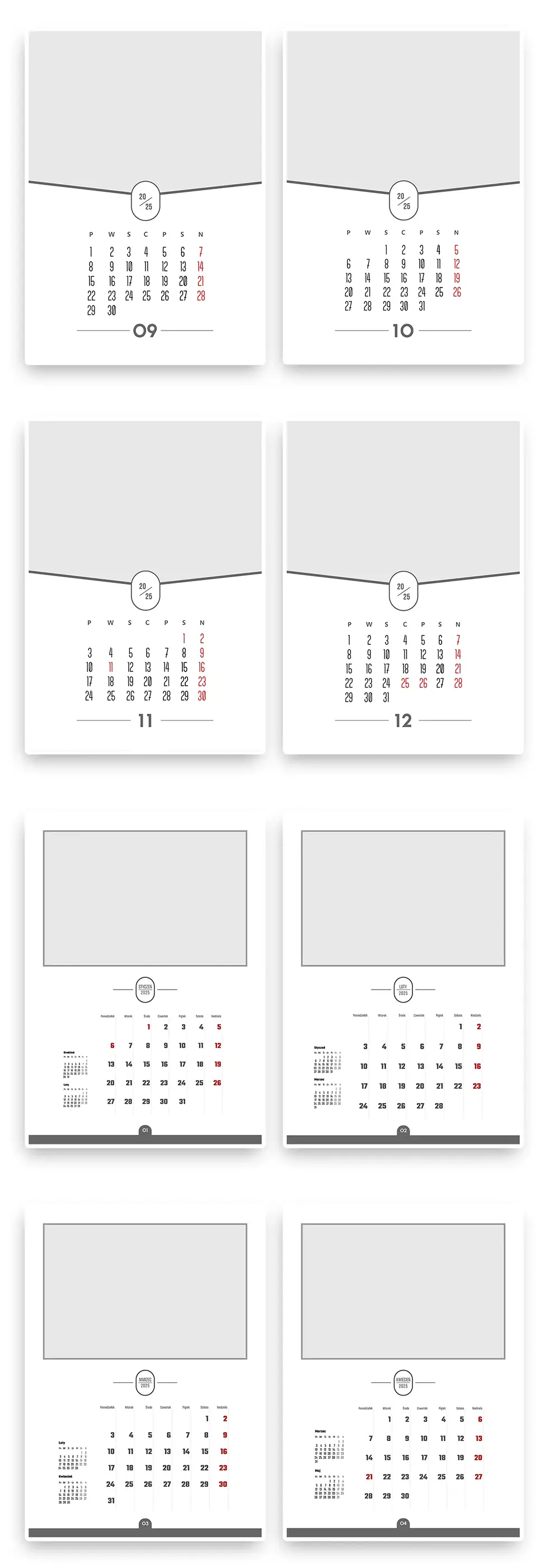 Szablony Kalendarza 2025 PSD Minimalistyczne Wzory