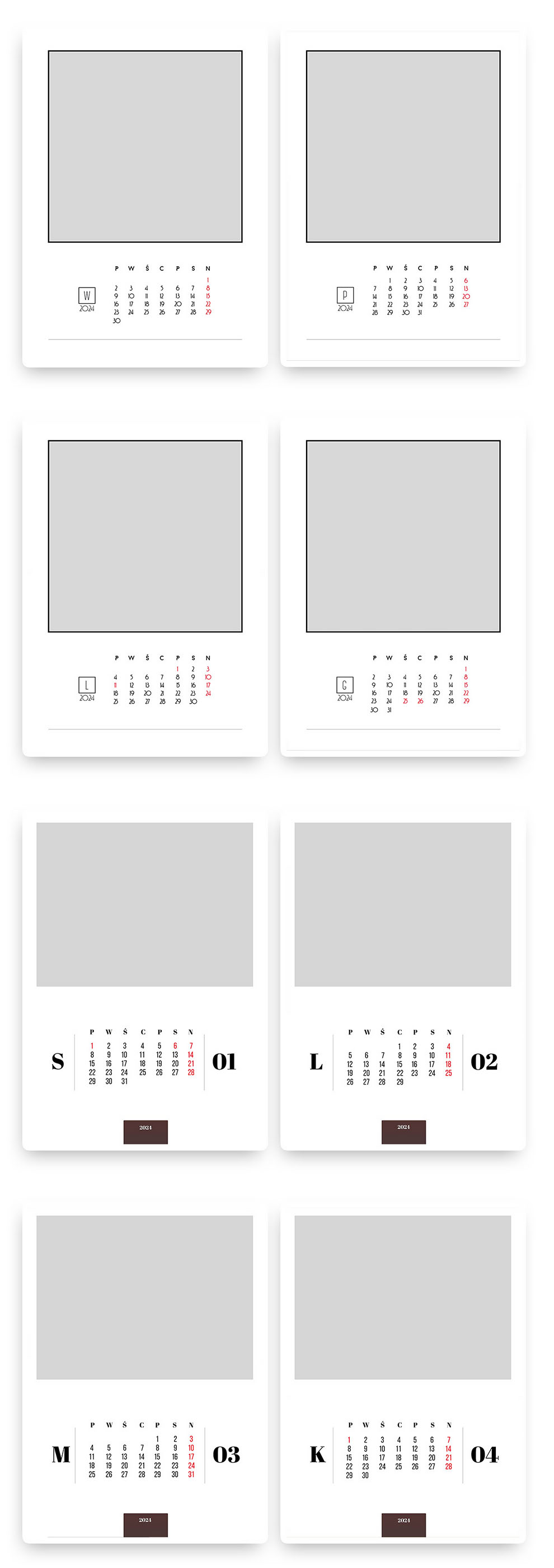 Kalendarze na 2024 Gotowe Wzory Photoshop Projekty A3