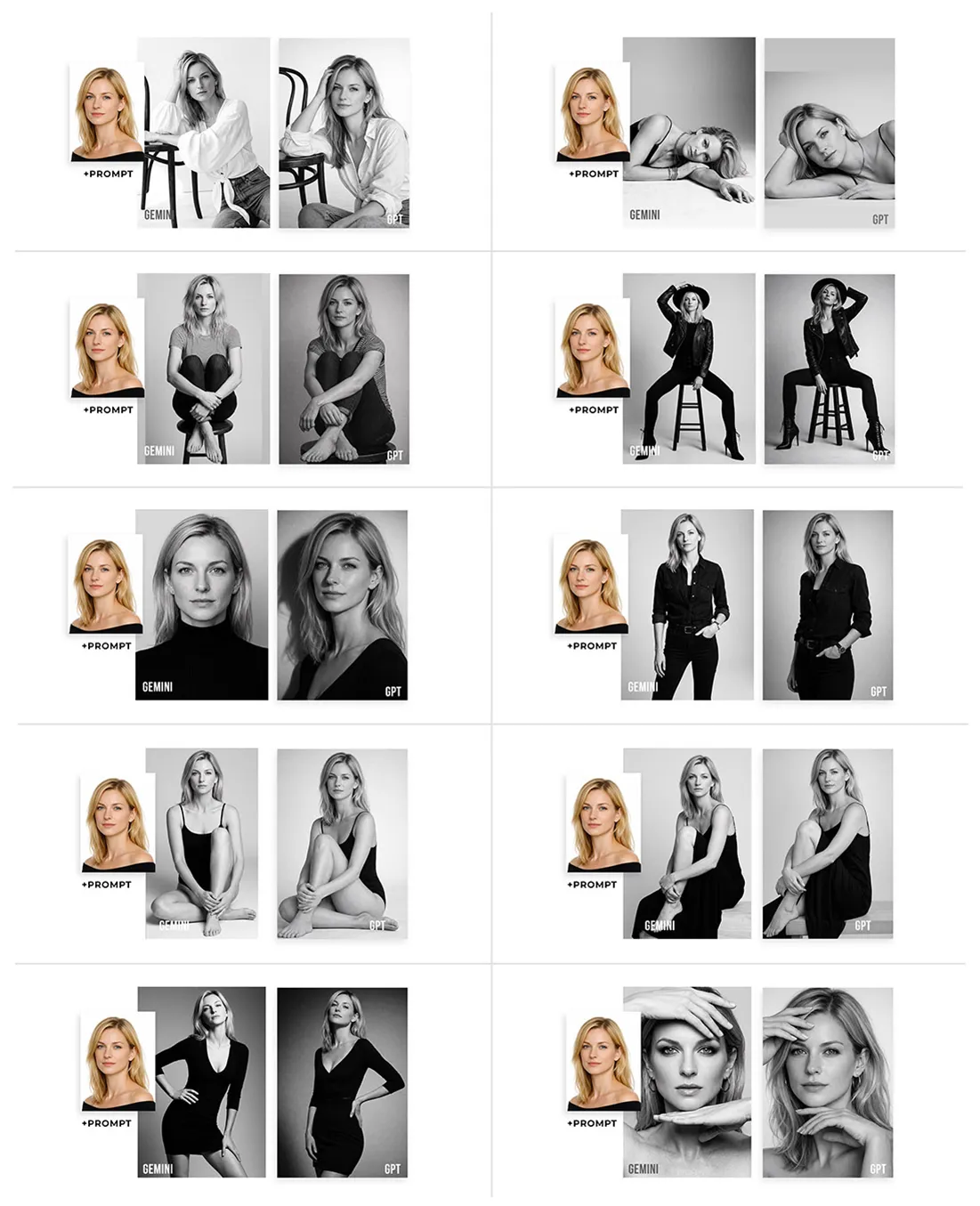 Przykład efektu promptu AI – fotografia studyjna BW