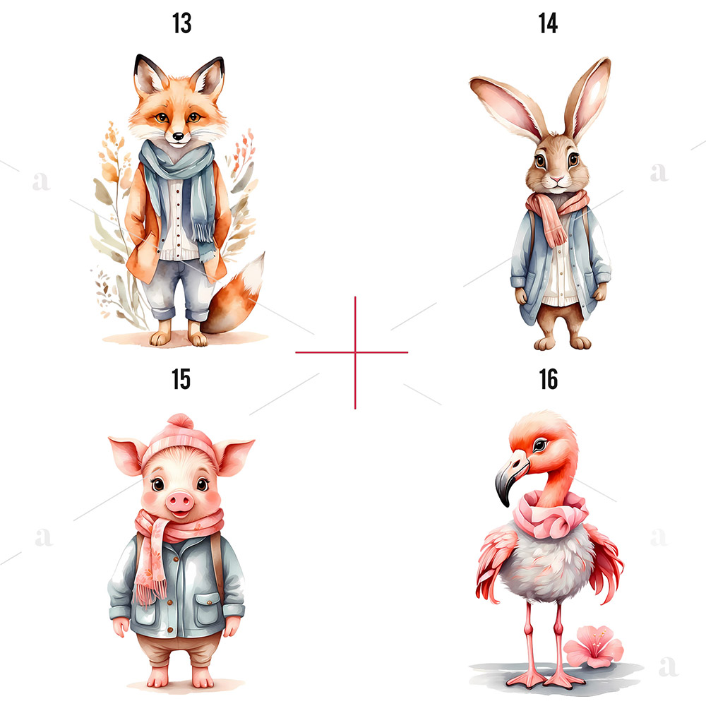 ilustracje zwierząt do projektowania lisek królik świnka flaming klipart Png