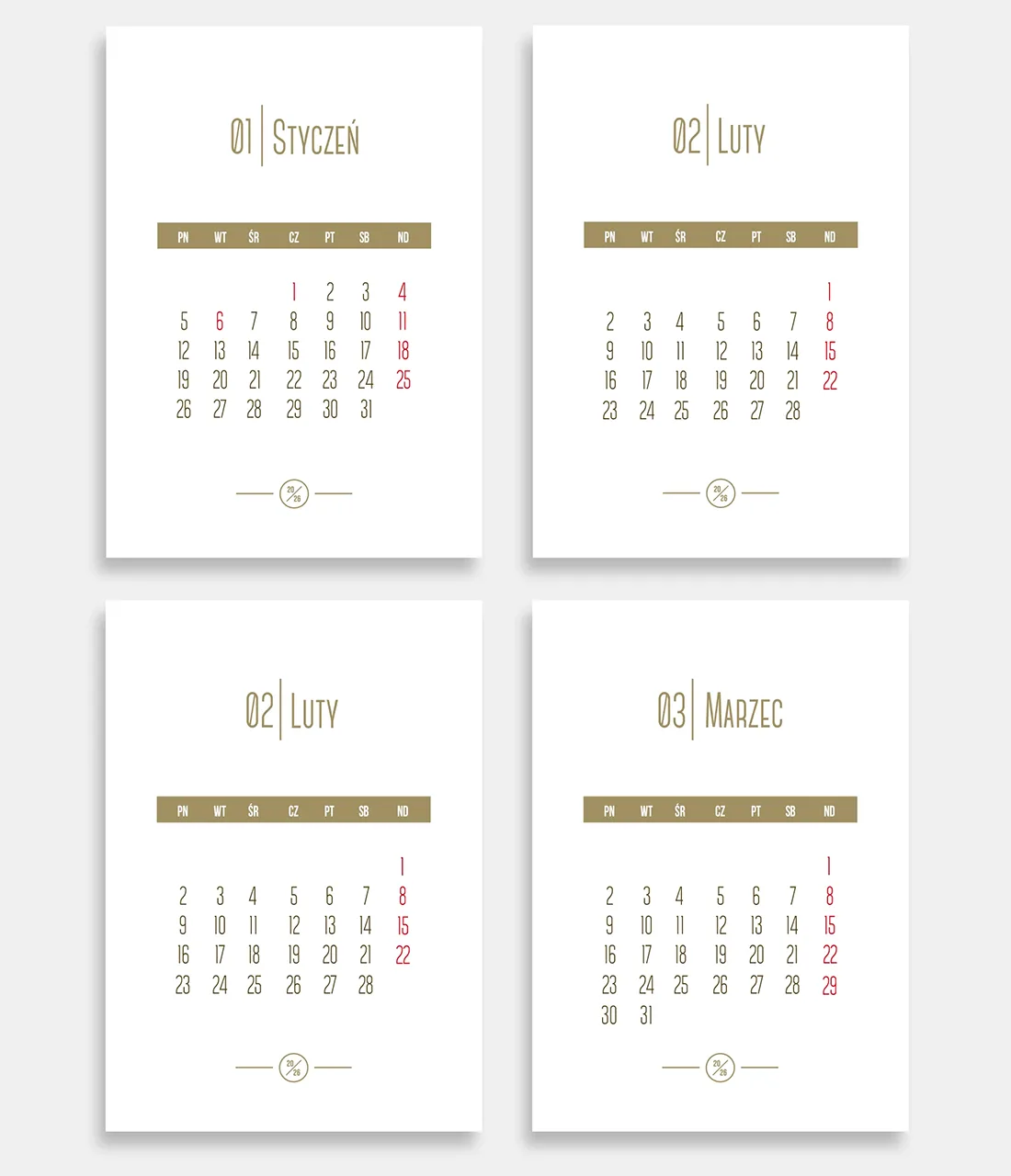 Uniwersalny kalendarz do druku roczny – 12 kartek A4 na rok 2026 PDF