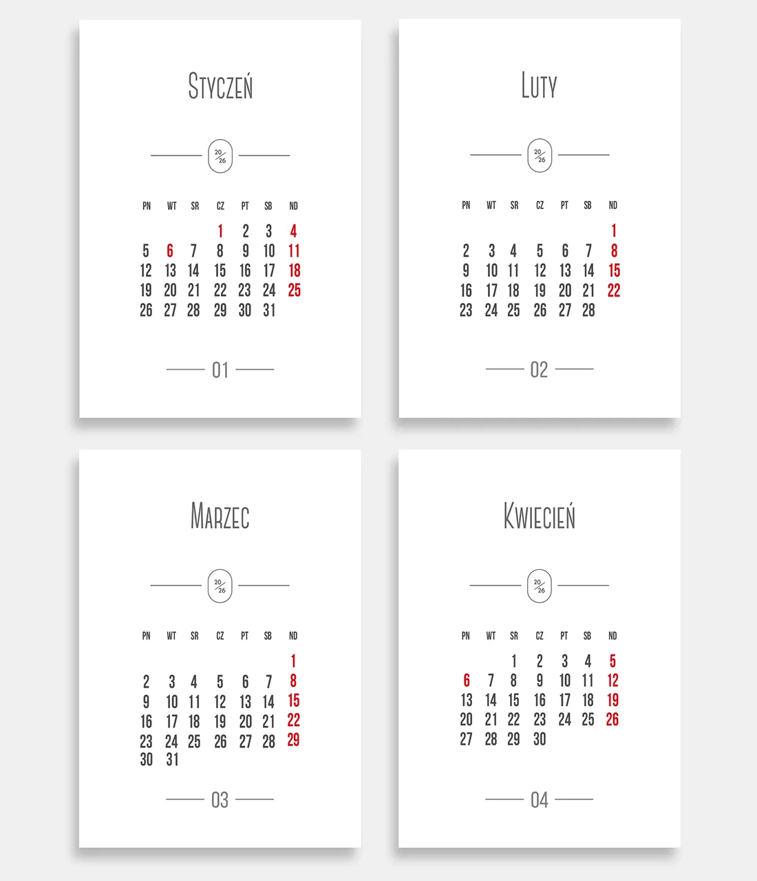 Planer Roczny 2026 PDF do Druku - Kalendarz A4 do Domu i Biura