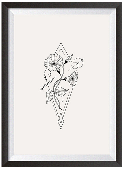 plakat kontur kwiat liście obrys kwiaty linie artystyczny