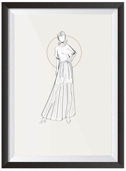 projekt szkic plakat kobieta w sukni kontury obrys kobieta w sukni