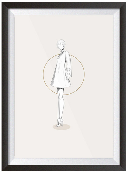 minimalistyczny plakat kobieta w sukni kontury obrys kobieta w sukience mini krótka
