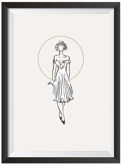 projekt szkic plakat kobieta w sukni kontury obrys kobieta w sukni