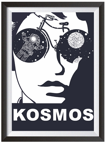 twarz boho kontur plakat okulary kosmos usta astronauta księżc