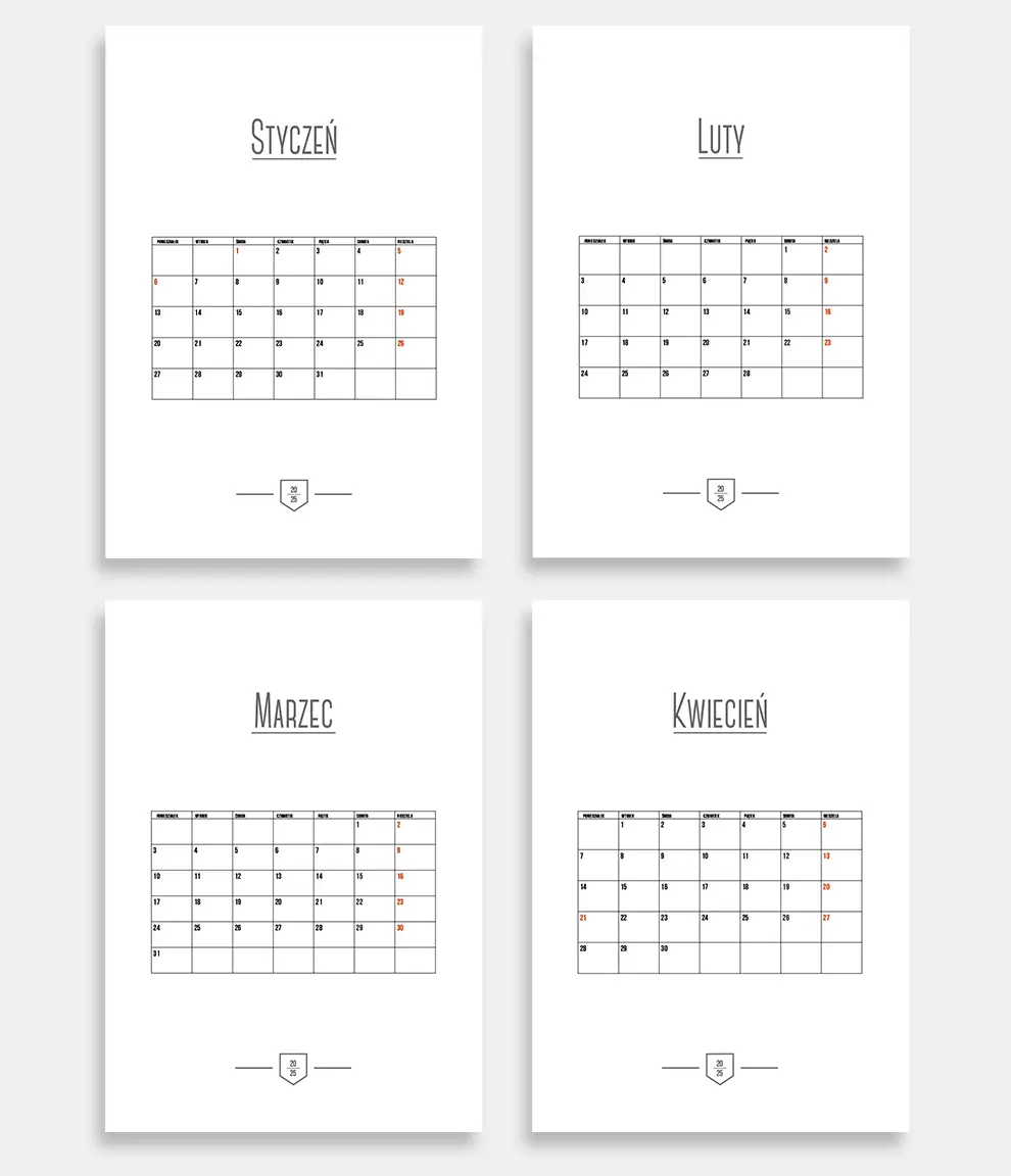 Gotowy Do Druku Kalendarz 2025 – Minimalistyczny