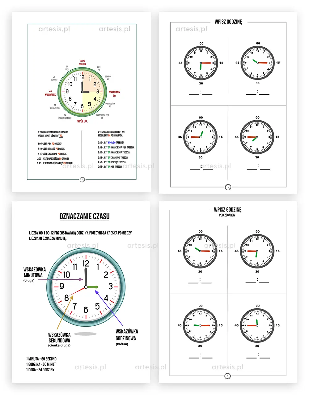 Nauka Zegara dla Dzieci - PDF karty pracy do druku online