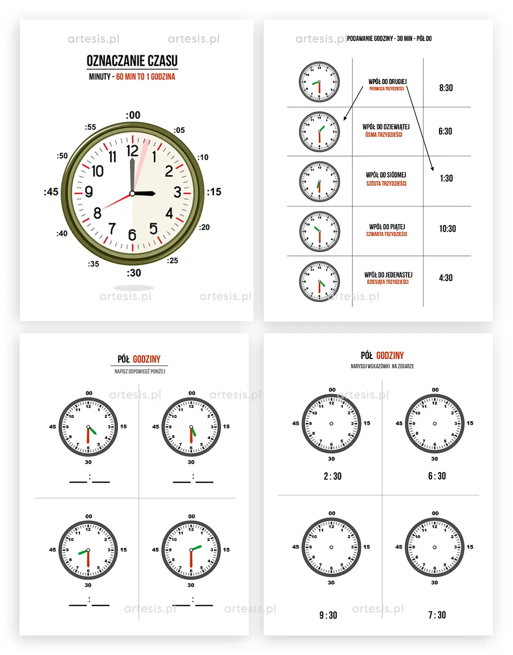 Nauka Zegara dla Dzieci - PDF karty pracy do druku online