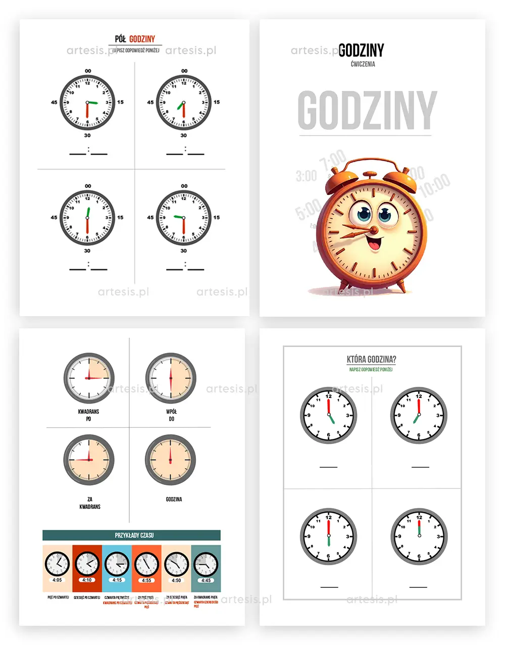Materiały Edukacyjne Nauka Zegara dla Dzieci – Godziny i Minuty w Formie PDF
