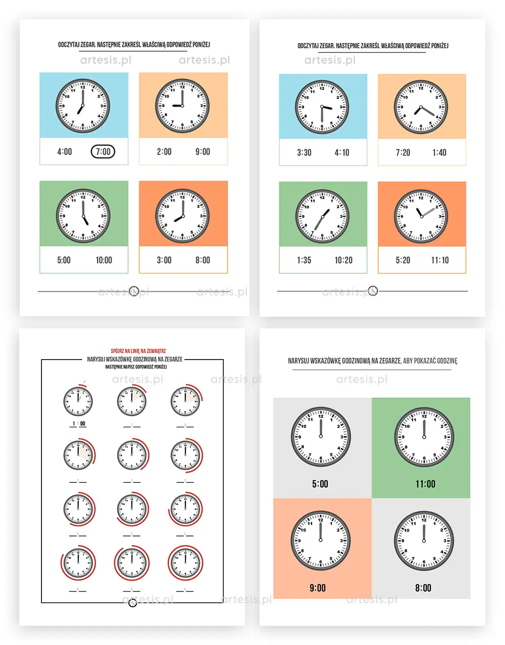 Nauka Zegara dla Dzieci - PDF karty pracy do druku online
