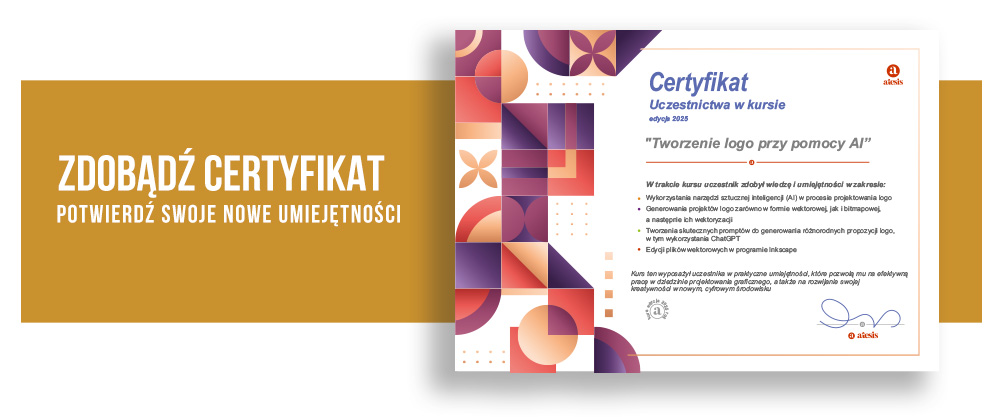 certyfikat szkolenia AI projektowanie logo sztuczna inteligencja do CV