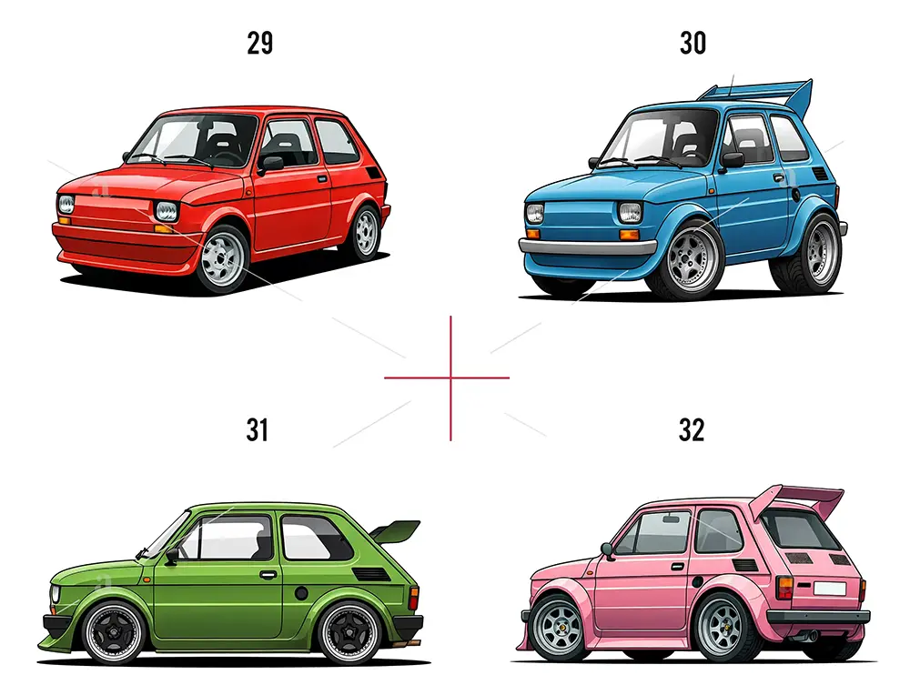 Kliparty Fiat 126p Polski Maluch Grafiki PNG Do Druku Dla Dzieci