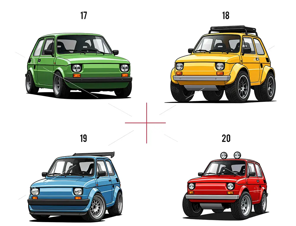 fiat 126p ilustracje grafiki na gadżety samochodowe PRL przezroczyste tło png