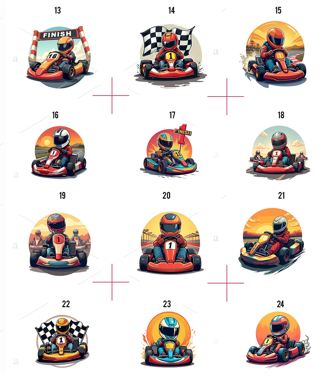 Gokart kliparty PNG zestaw Wyścigowe Samochody Kartingowe 02