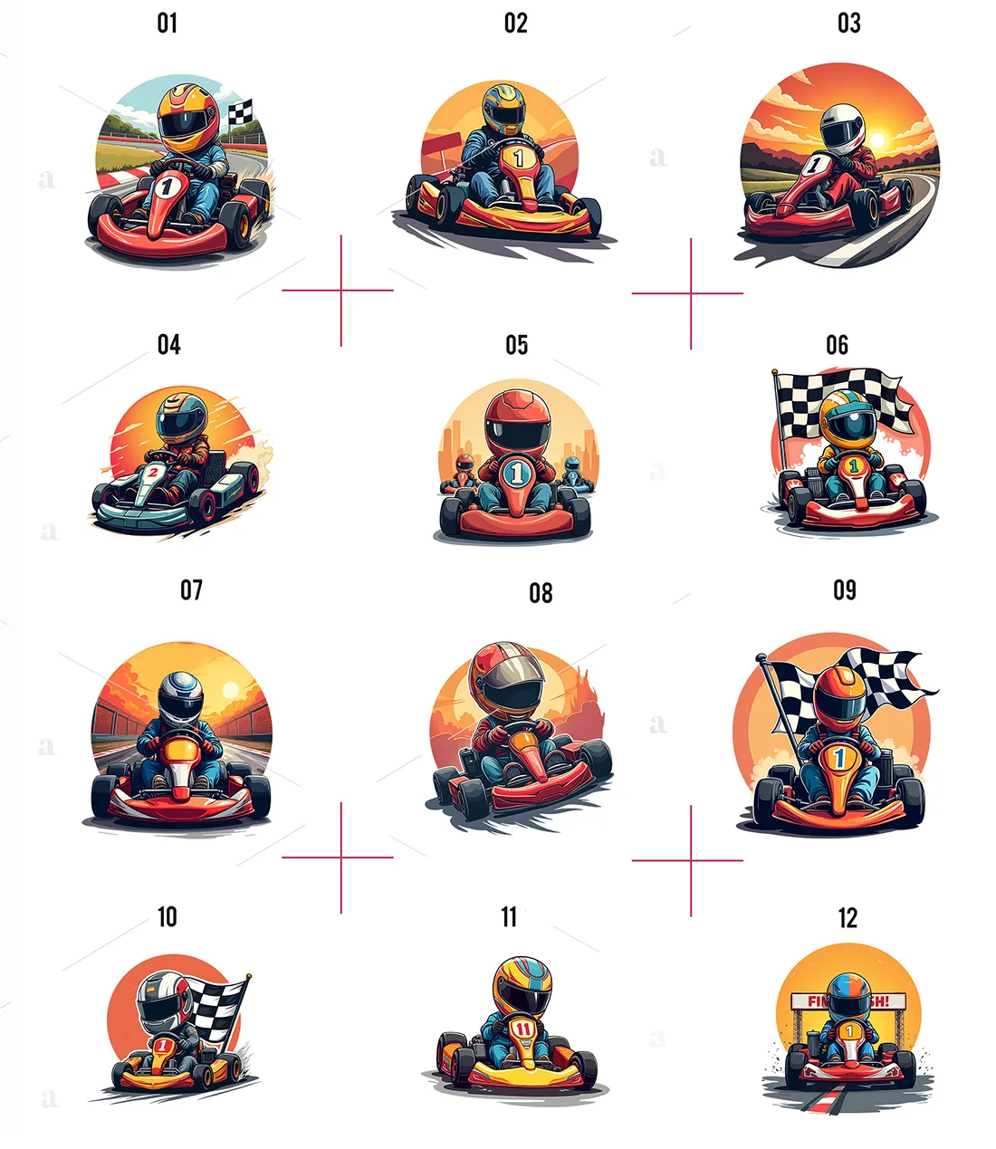 Gokart kliparty PNG zestaw Wyścigowe Samochody Kartingowe 02