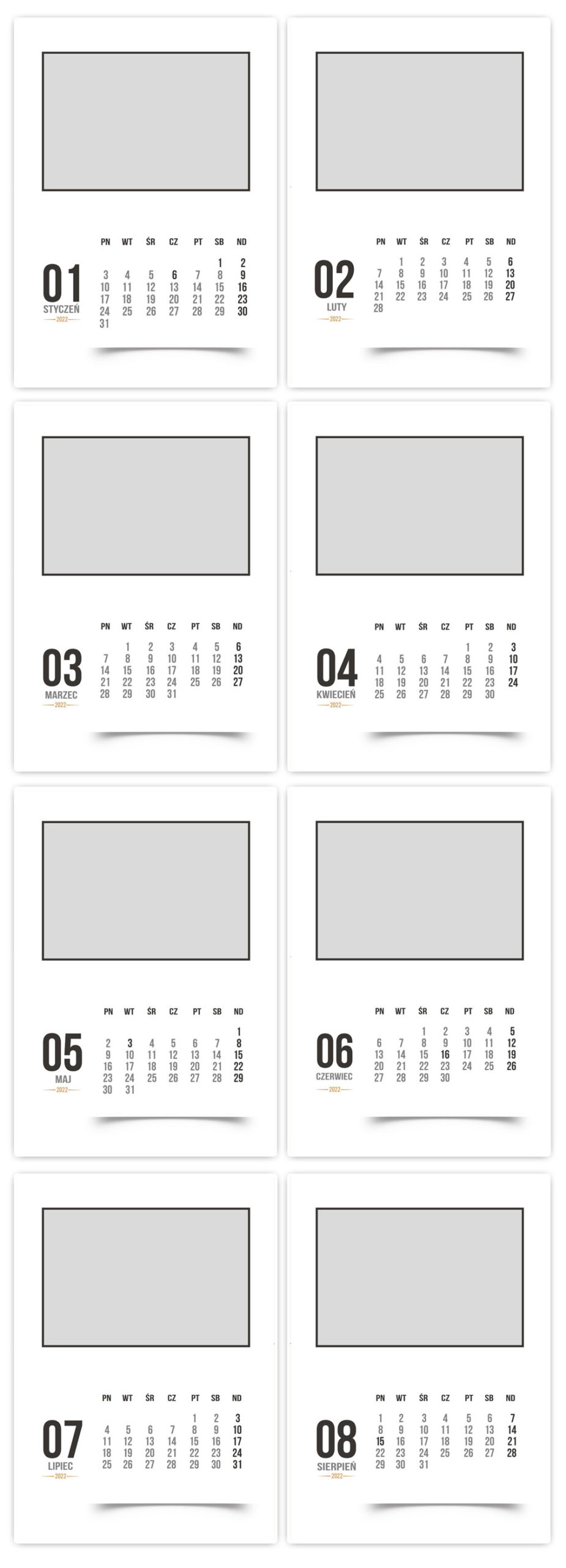 Kalendarz 2022 Szablony ze Zdjęciami A3 Projekty