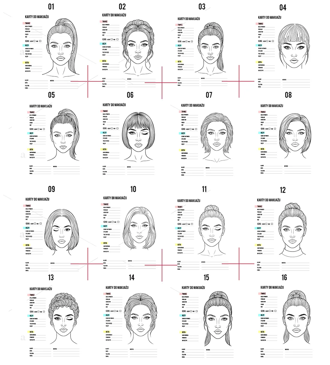 Karty do Makijażu PDF Szablony Ćwiczeniowe Makeup Druk
