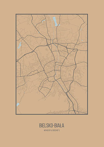 plakat bielsko biała minimalistyczna mapa pastel